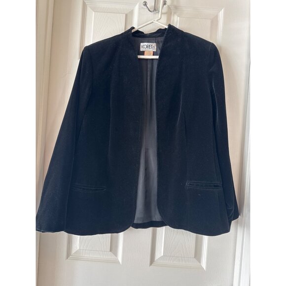 Vintage Koret Women's Black Velvet Open-Front Blazer Jacket Size 12 - Picture 2 of 8
